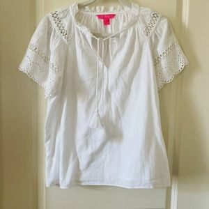 lilly pulitzer top Candee White eyelet top tassel sz M $134